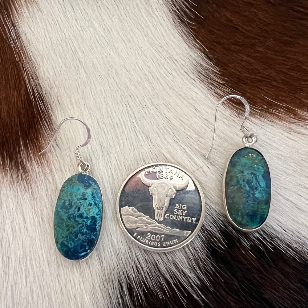 ❤️ Shattuckite Natural Gemstone Navajo Southwestern 925 Dangle Earrings 1.53”L - Picture 6 of 12